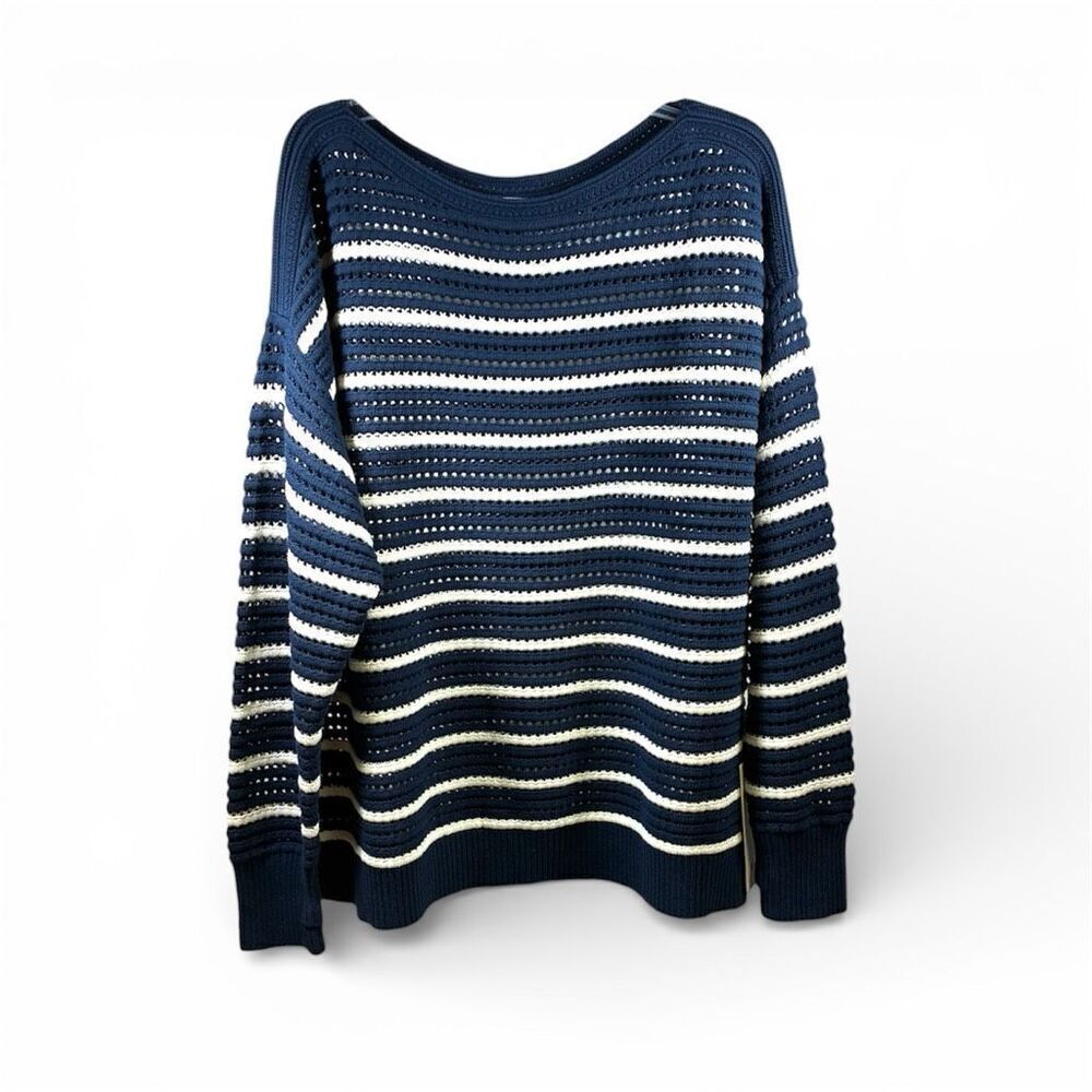 Lululemon NWT Cotton Crochet Mesh Pullover in Navy and White Size XL